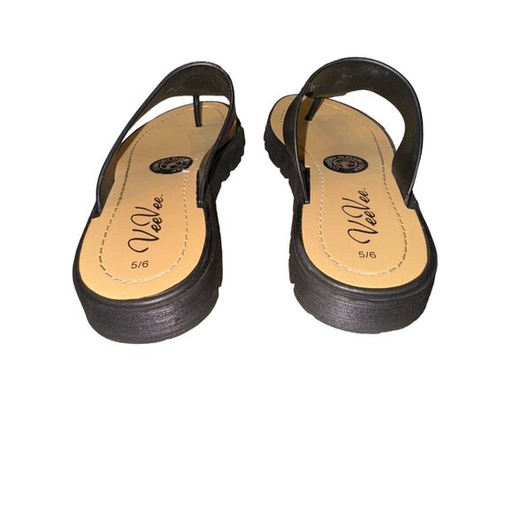 Black VeeVee Womens Size 5/6 Slip-On Toe Loop Sandals With Cushioned Sole - Picture 7 of 7
